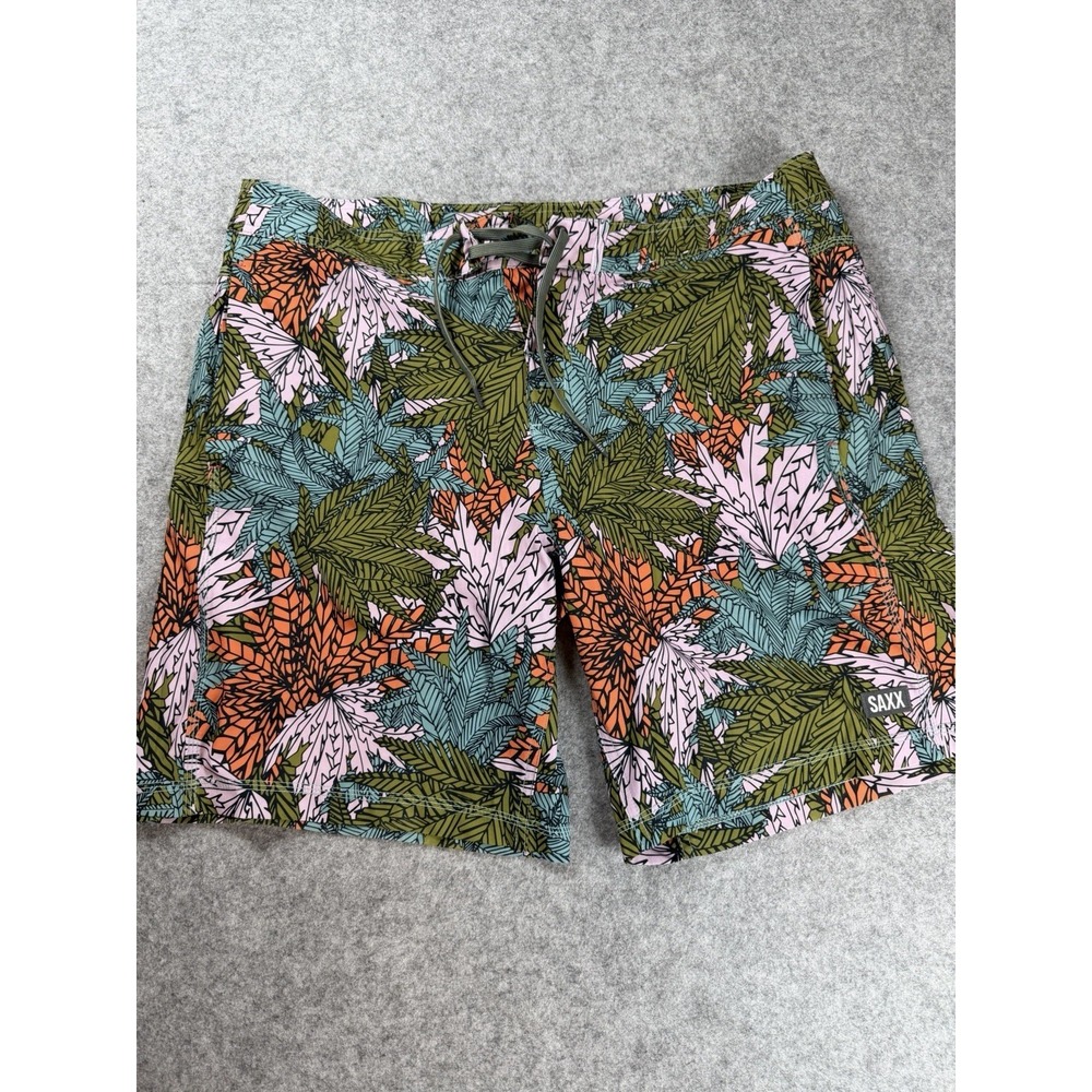 SAXX Men's 38 Green Pink Betawave 2N1 Ballpark Pouch Beach Summer Swim Trunks